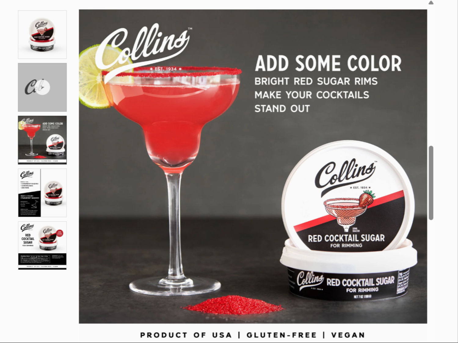 Collins - Red Glass - Rimming Cocktail Sugar - 7 oz